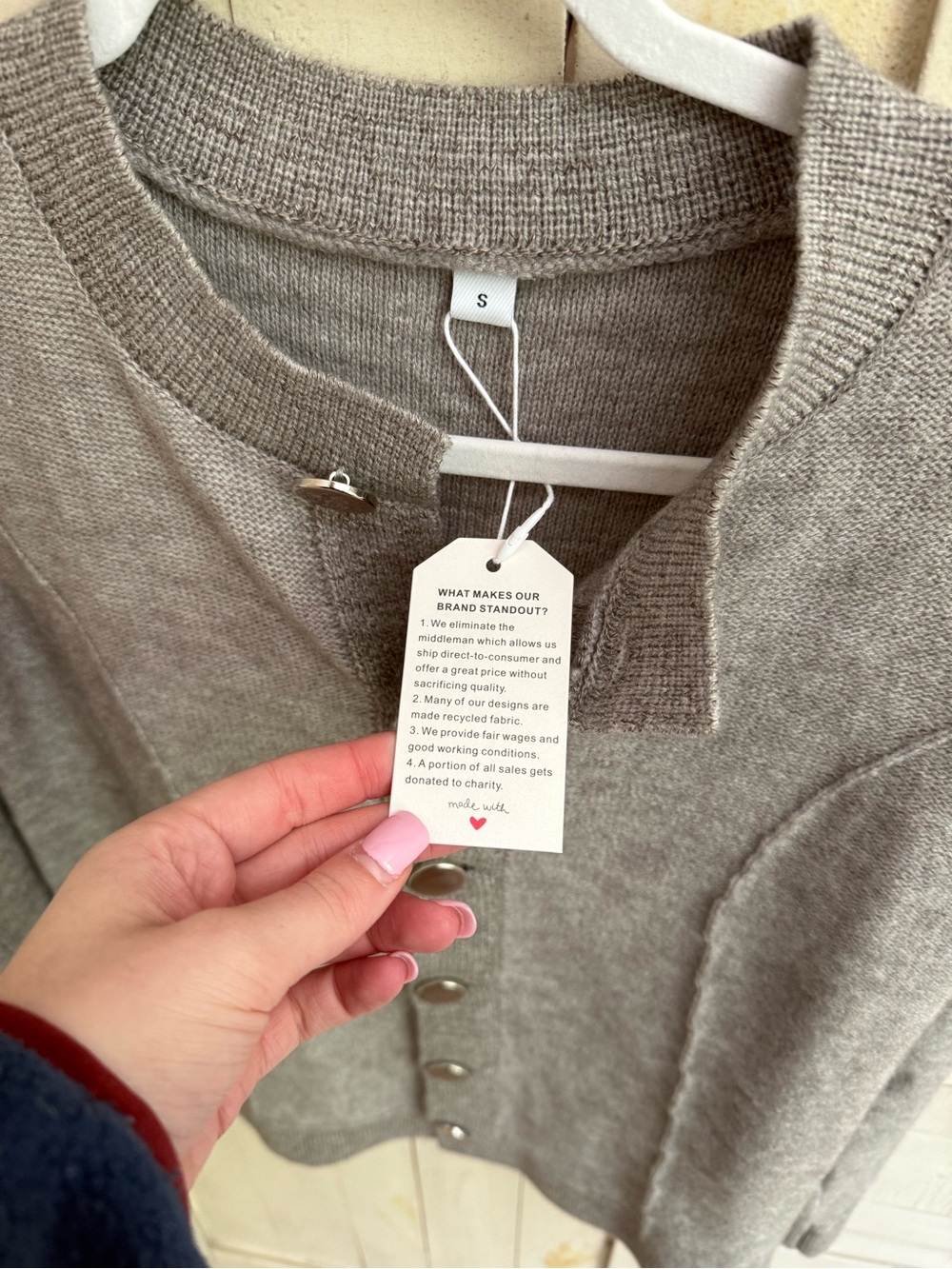 Neutral Taupe Button-Front Knit Cardigan - Picture 2 of 3